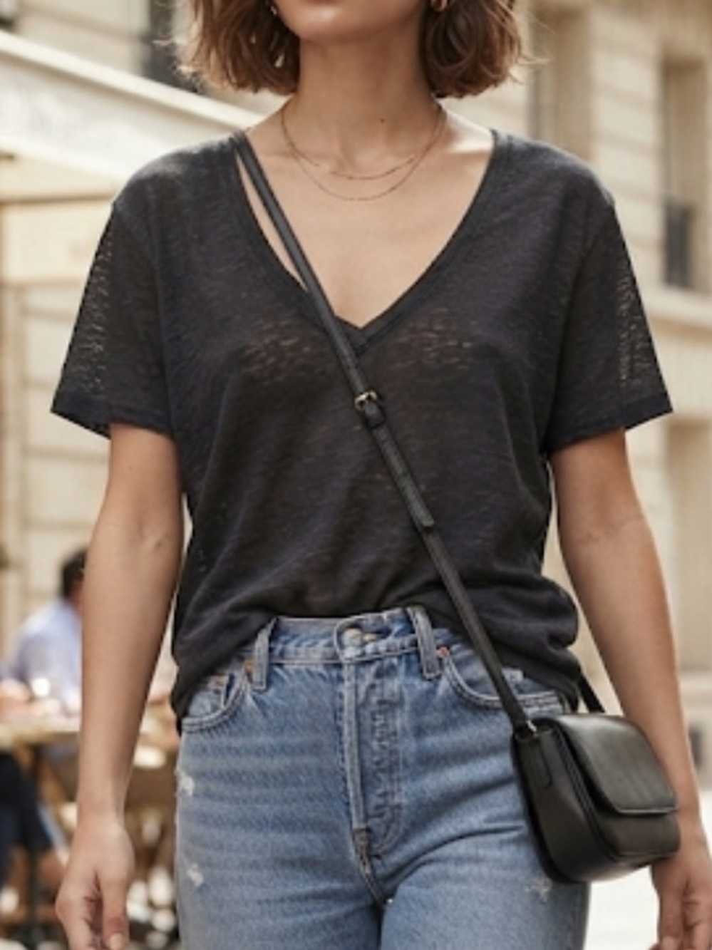 REVOLVE | FEEL THE PIECE Terre Jacobs Dark Grey Burnout Tee V-Neck Top Medium